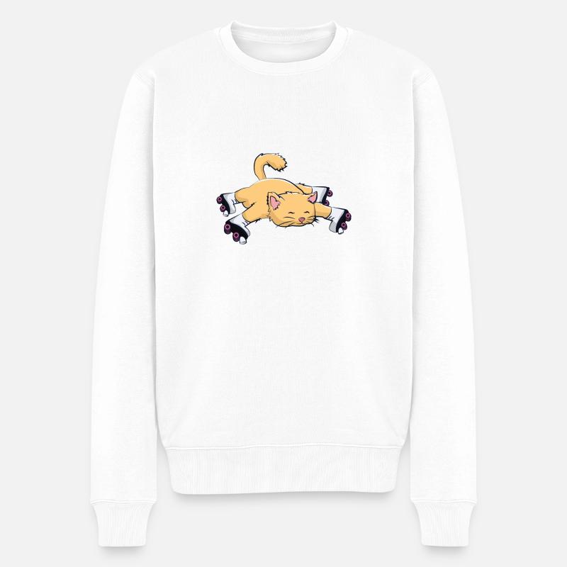 Chat avec patins à roulettes - Pull Premium bio Homme - blanc