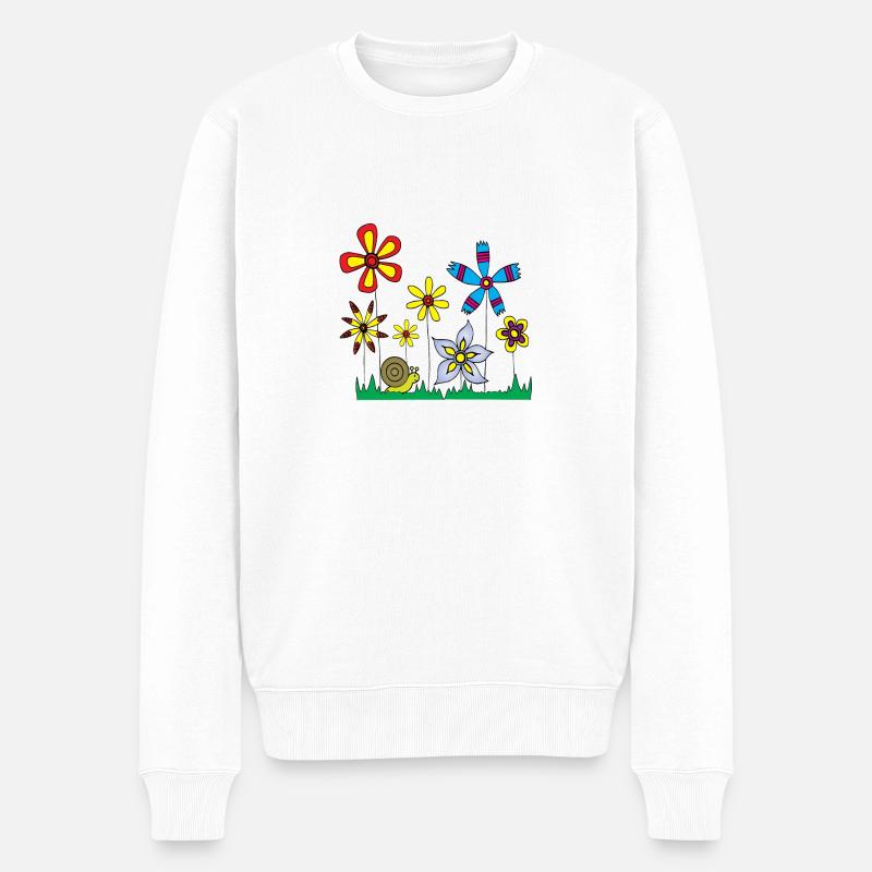 Schnecke auf Blumenwiese - Männer Premium Bio Pullover - Weiß