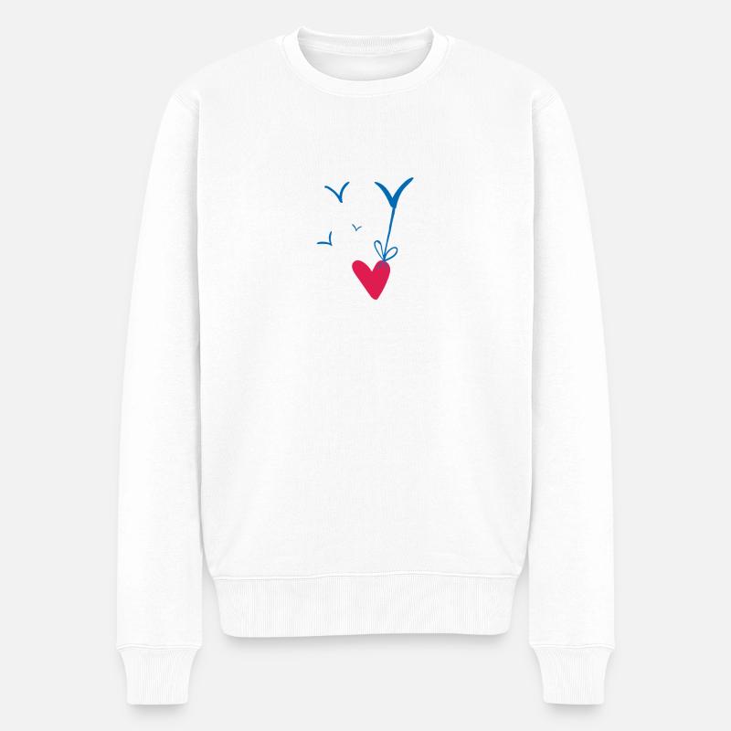 Herz Möwen See Meer Seenland Geschenk - Männer Premium Bio Pullover - Weiß