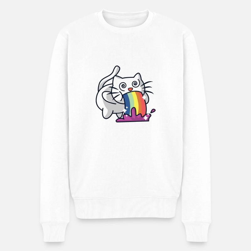 Regenbogen Katze - Männer Premium Bio Pullover - Weiß
