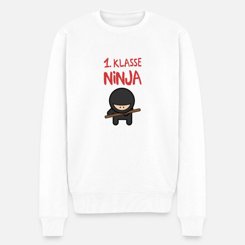 1. Klasse Ninja, Einschulungs-Ninja - Männer Premium Bio Pullover - Weiß