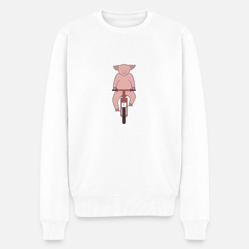 Cochon faire du vélo - Pull Premium bio Homme - blanc