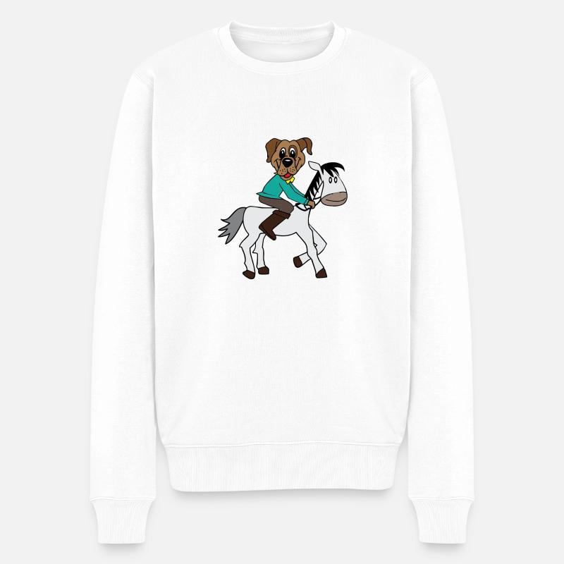 Hund reitet Pferd Jockey - Männer Premium Bio Pullover - Weiß