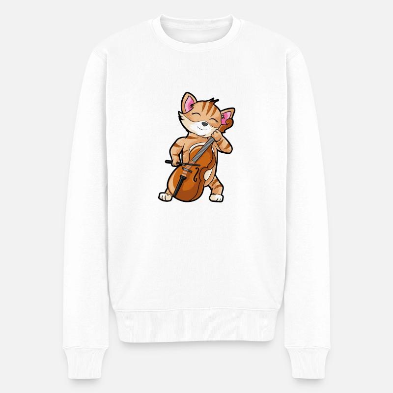 Violinkatze - lustiger Violin-Musiker - Männer Premium Bio Pullover - Weiß