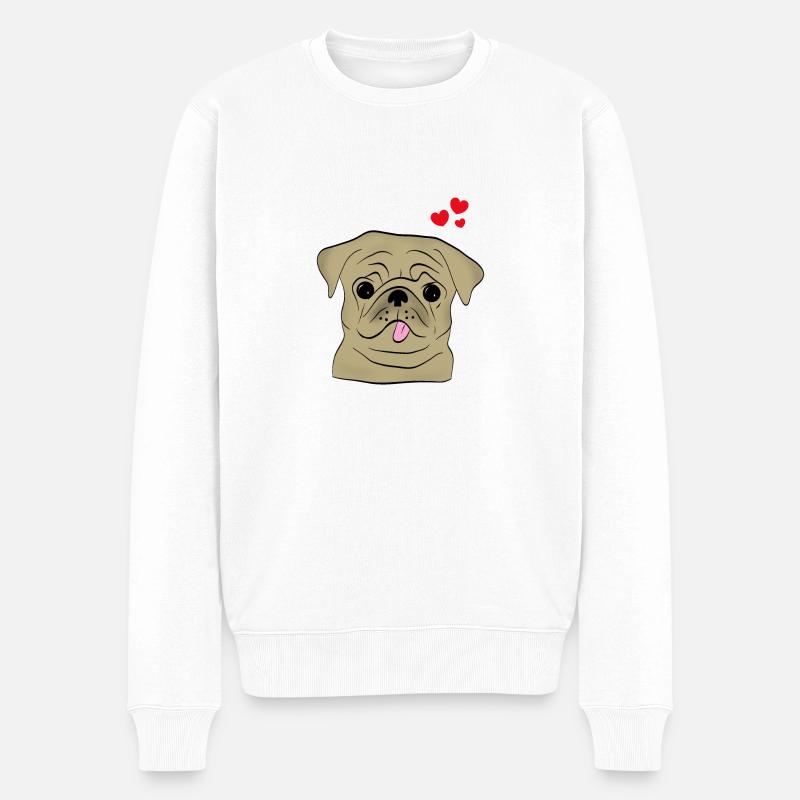 Mops - Pug - Männer Premium Bio Pullover - Weiß