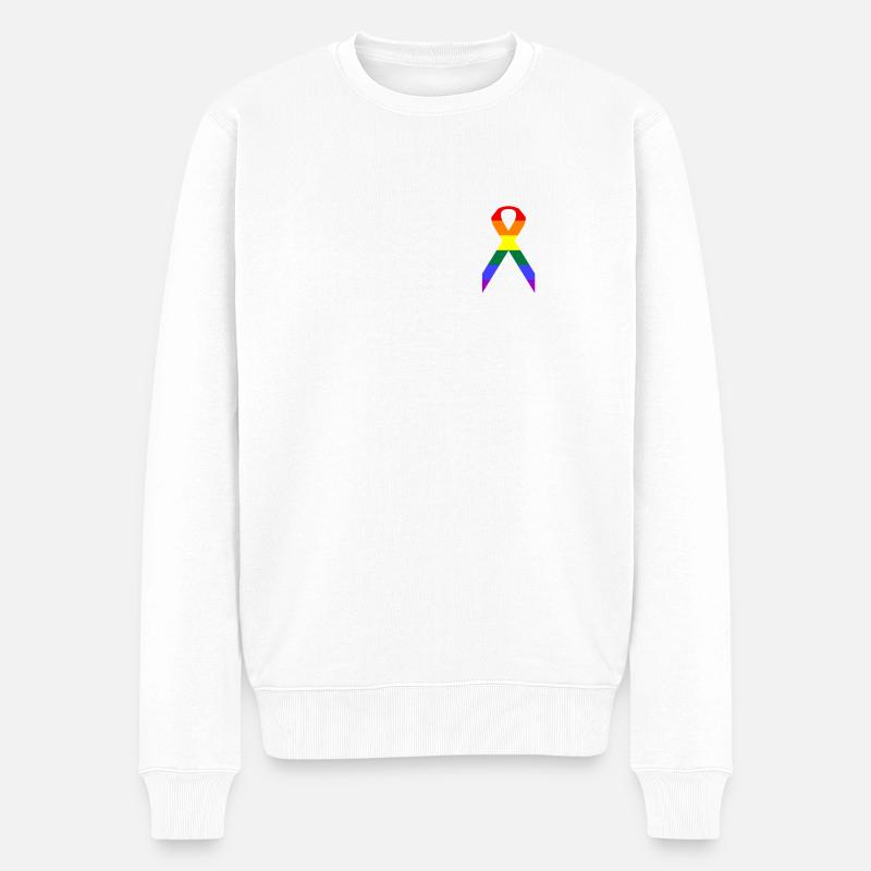 LGBT Schleife Regenbogen Fahne - Männer Premium Bio Pullover - Weiß