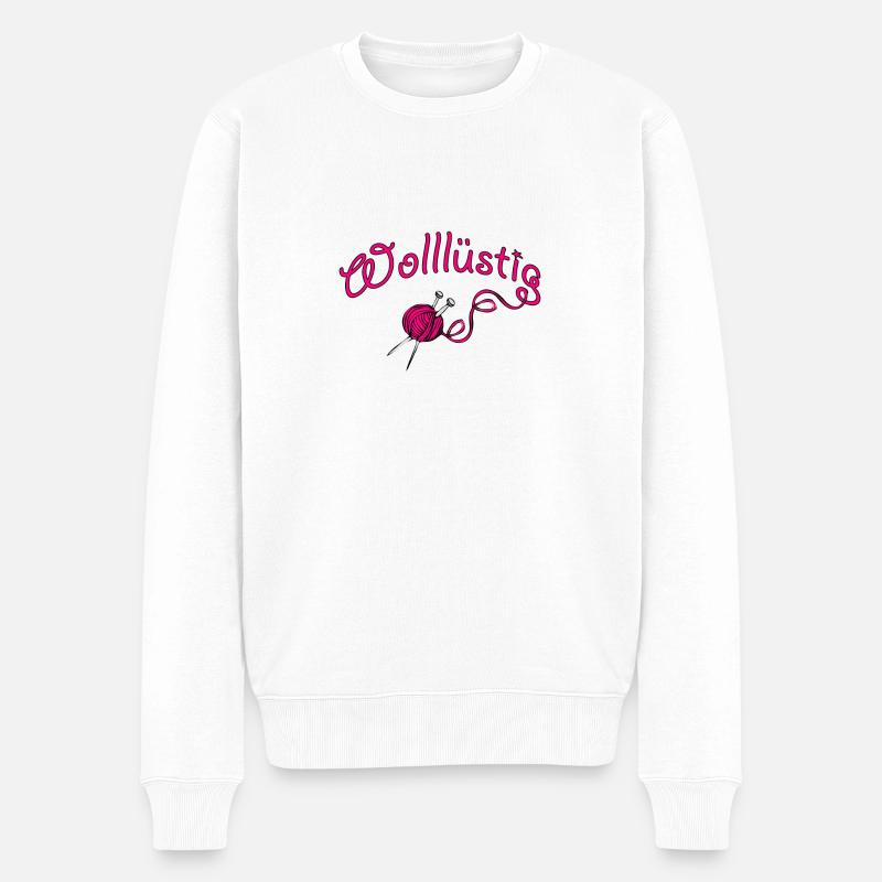 Stricken Wollllüstig Wolllust Geschenk Wolle - Männer Premium Bio Pullover - Weiß