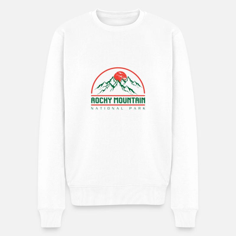 Rocky Mountain National Park Logo Berge Sonne - Männer Premium Bio Pullover - Weiß