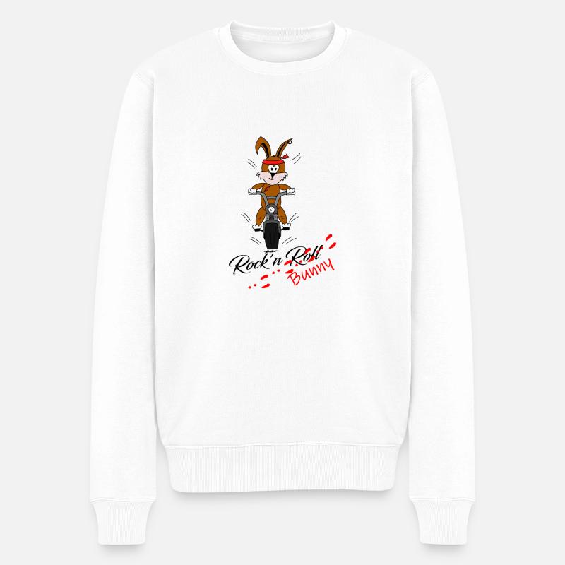 Rock'n Roll Hase Mororrad - Männer Premium Bio Pullover - Weiß