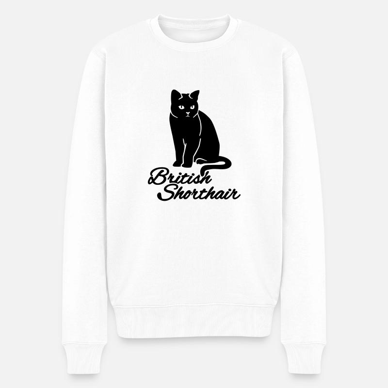 British Shorthair chat - Pull Premium bio Homme - blanc