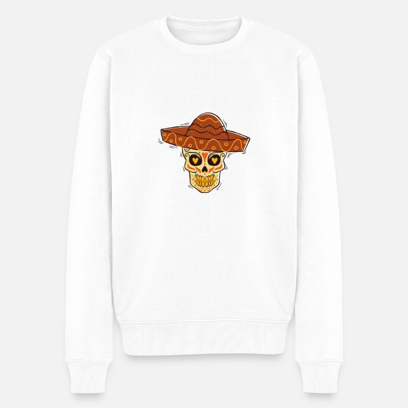 Totenkopf mit einem Sombrero - Männer Premium Bio Pullover - Weiß