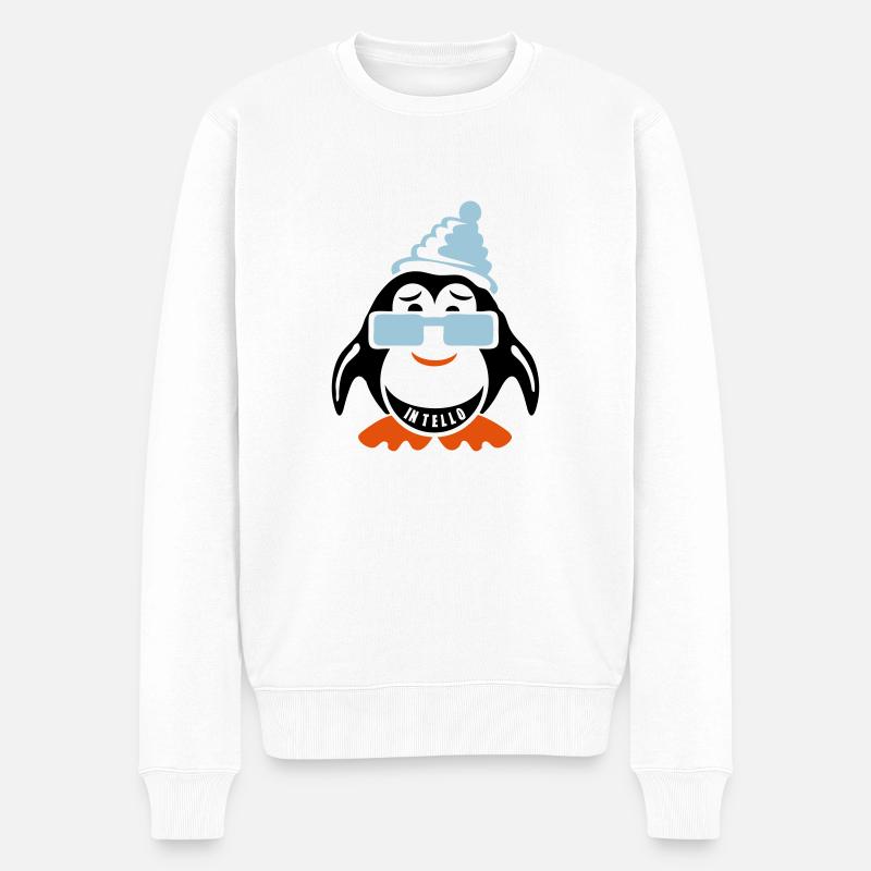 pingouin sourire intello expression bonnet - Pull Premium bio Homme - blanc