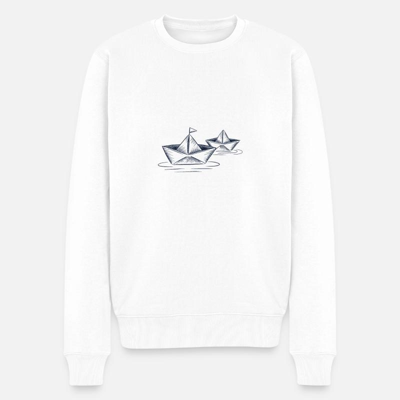 Bateaux en papier beau dessin bateaux pliés - Pull Premium bio Homme - blanc