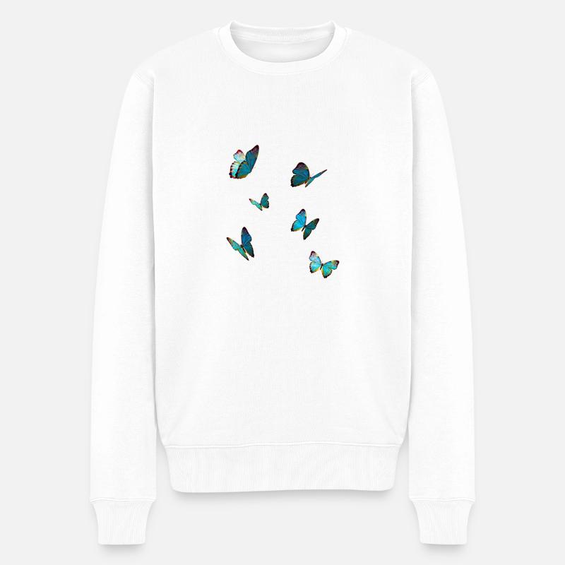 Schmetterlinge Blau - Männer Premium Bio Pullover - Weiß