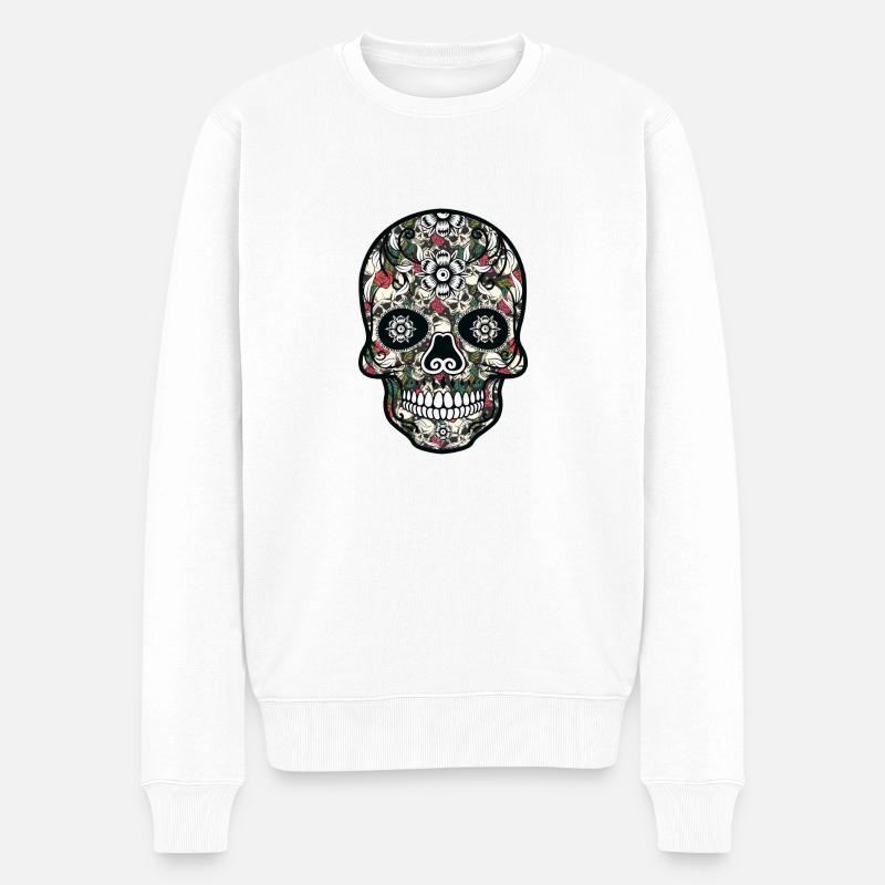 Totenkopf Mini Skull - Männer Premium Bio Pullover - Weiß