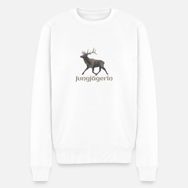 Hirsch - Jungjägerin - Männer Premium Bio Pullover - Weiß