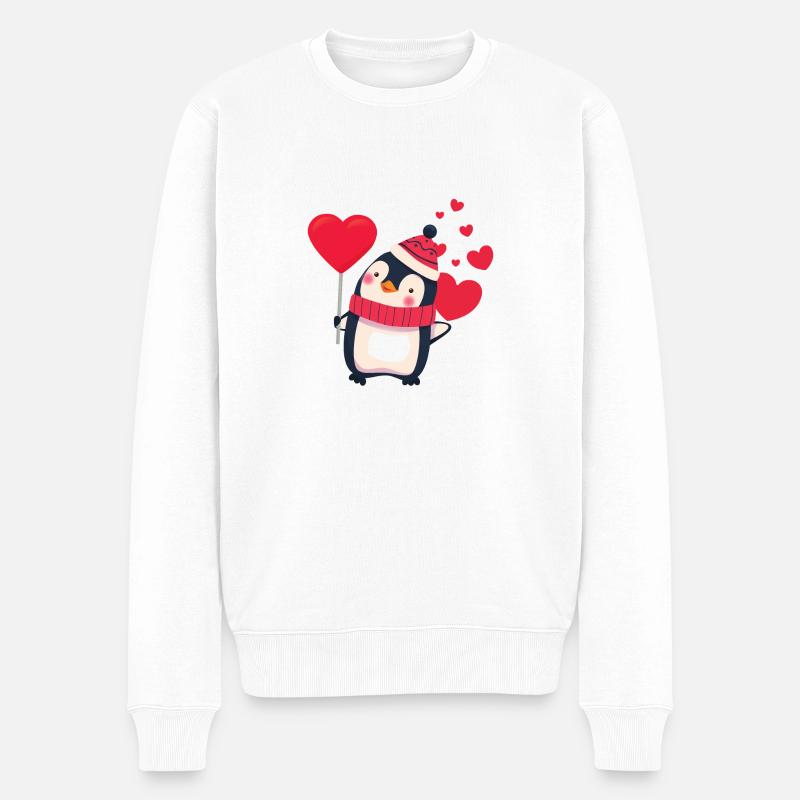 Süsser Pinguin mit Herzen feiert die Liebe - Männer Premium Bio Pullover - Weiß
