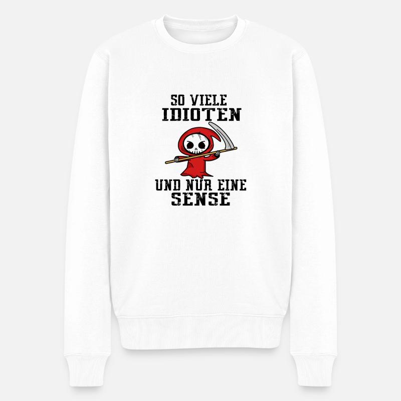 Sensenmann Sensenmann idiot idioten - Männer Premium Bio Pullover - Weiß