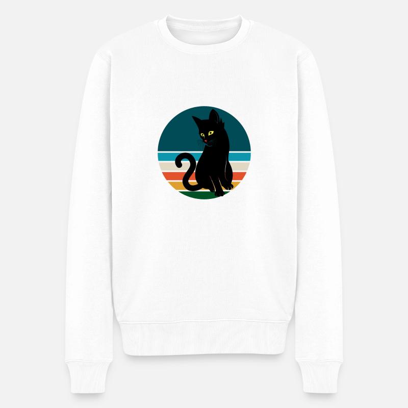 Schwarze Katze sitzen Retro Sonnenuntergang - Männer Premium Bio Pullover - Weiß