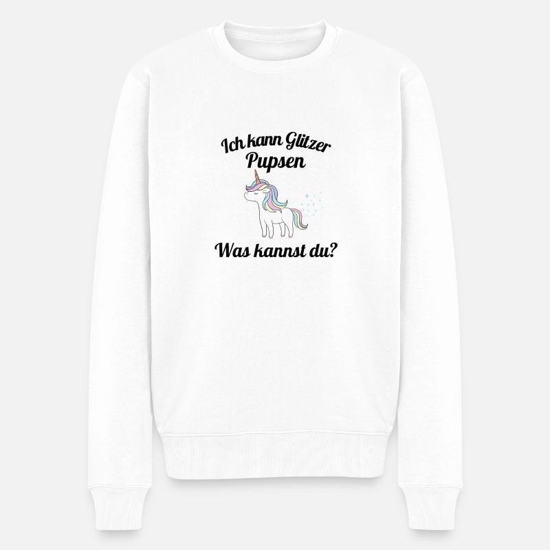 Ich kann Glitzer Pupsen Was kannst du? Einhorn - Männer Premium Bio Pullover - Weiß