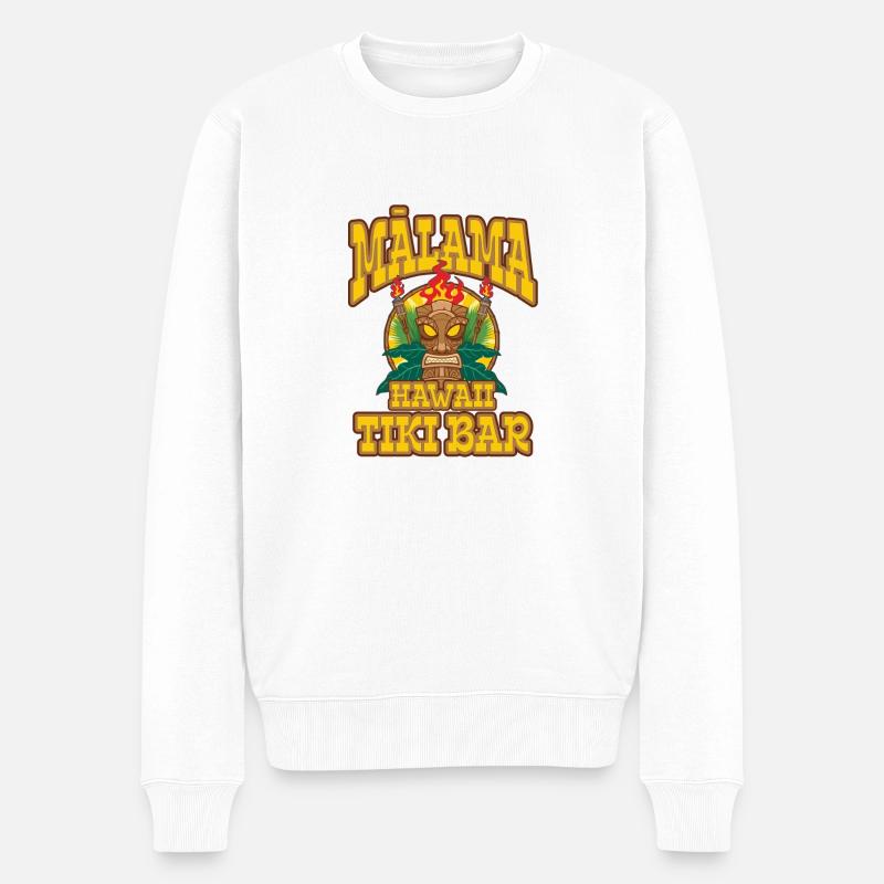Tiki Bar am Strand Hawaiis - Männer Premium Bio Pullover - Weiß