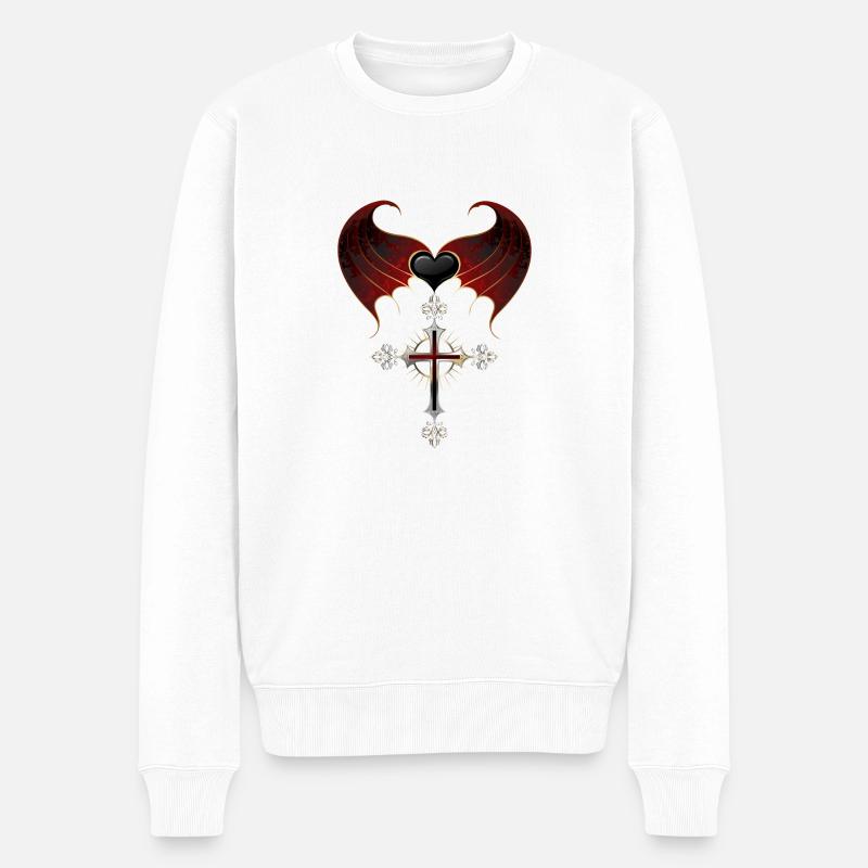 Gothic Kreuz Flügel I Gothic Kreuz Anhänger - Männer Premium Bio Pullover - Weiß