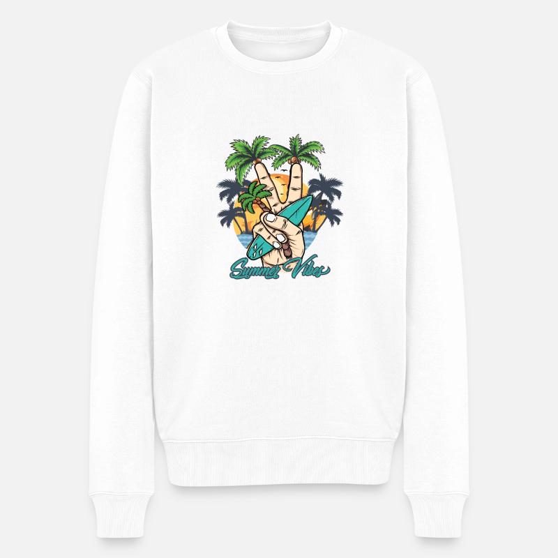 Été Surf Palmiers Soleil Vacances - Pull Premium bio Homme - blanc