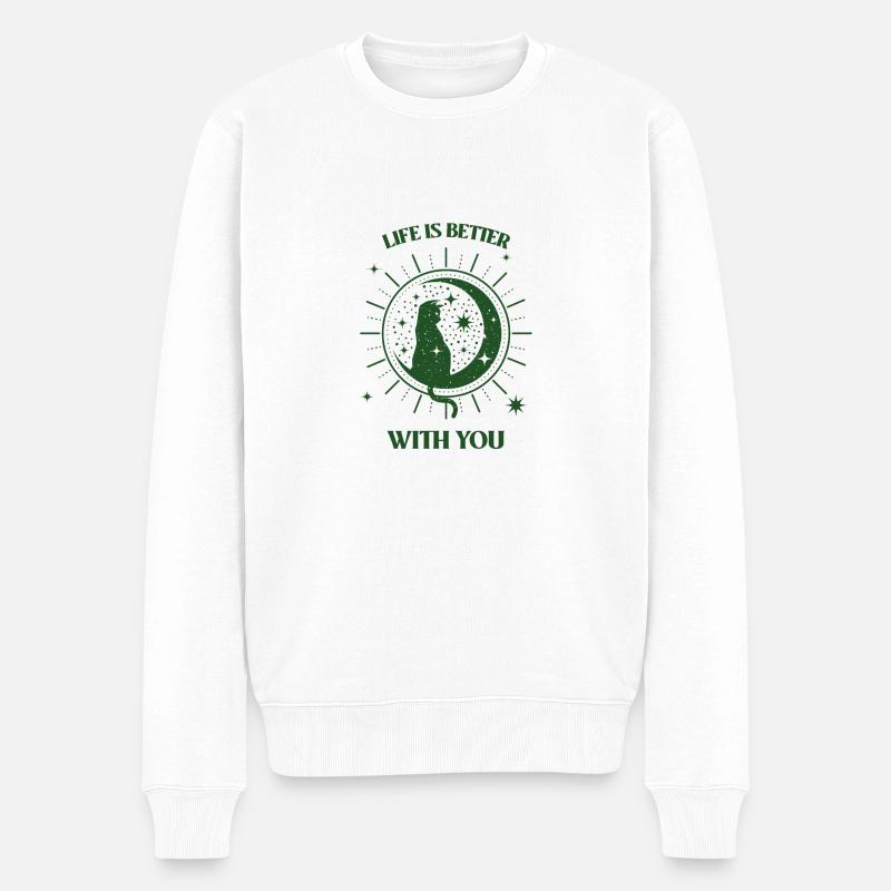 Katze im Mond - Männer Premium Bio Pullover - Weiß