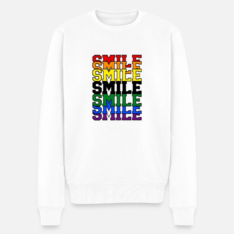 Smile Regenbogen - Männer Premium Bio Pullover - Weiß