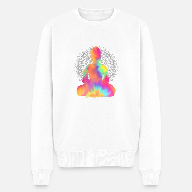 Buddha TieDye - Männer Premium Bio Pullover - Weiß