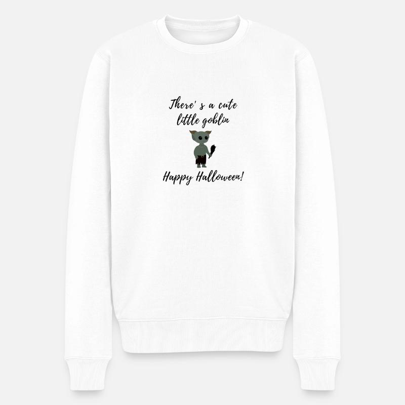 Da ist ein süßer kleiner Kobold ... Fröhliches Halloween - Männer Premium Bio Pullover - Weiß