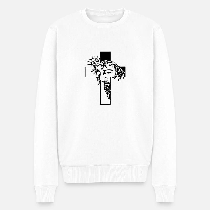 Jesus am Kreuz - Männer Premium Bio Pullover - Weiß