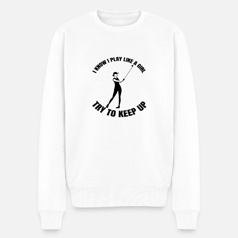 Golfspielerin Golf Mädchen Golfball Golfschläger - Männer Premium Bio Pullover - Weiß