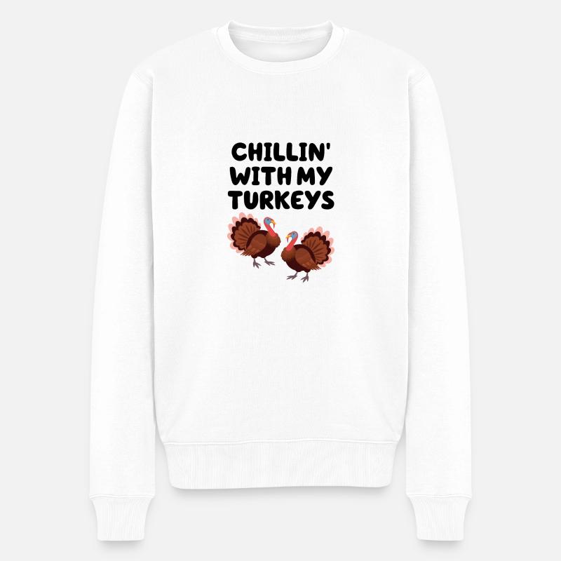 Chillin avec mes dindes - Pull Premium bio Homme - blanc