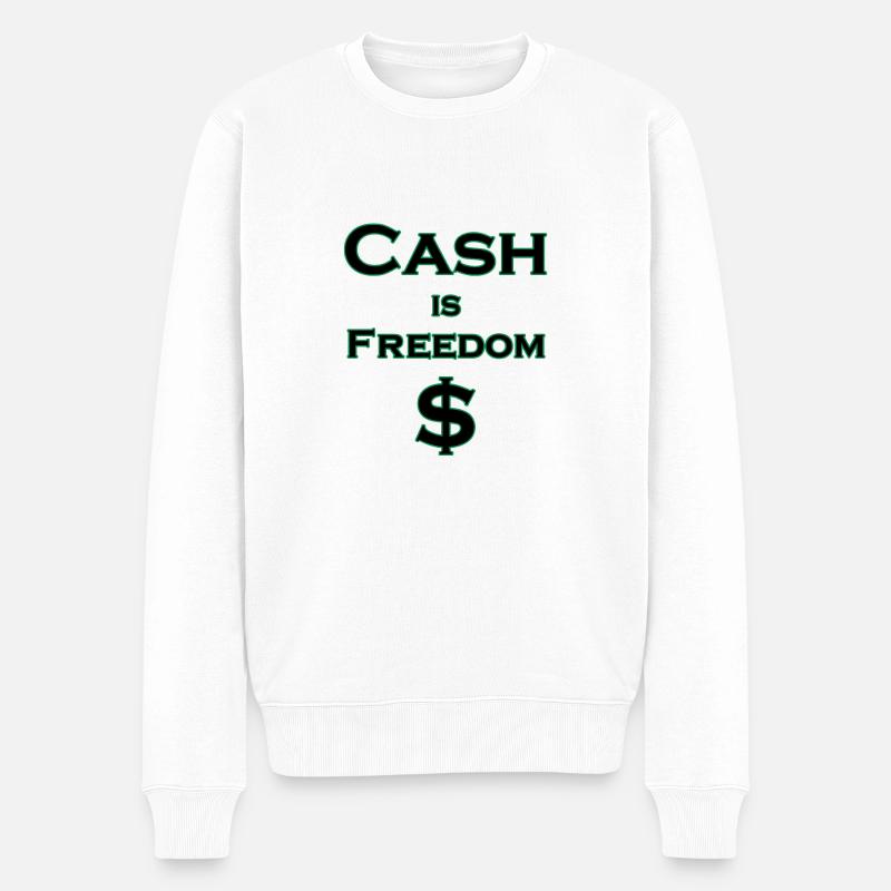 Cash is FREEDOM $ - schwarz mit grünem Rand - Männer Premium Bio Pullover - Weiß