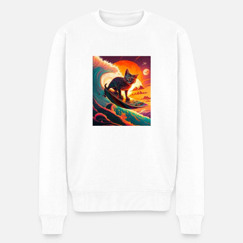 surfing Cat - Pull Premium bio Homme - blanc