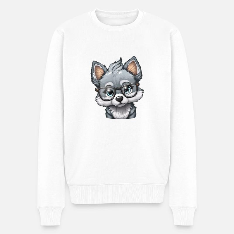 Kleiner niedlicher Wolf - Männer Premium Bio Pullover - Weiß