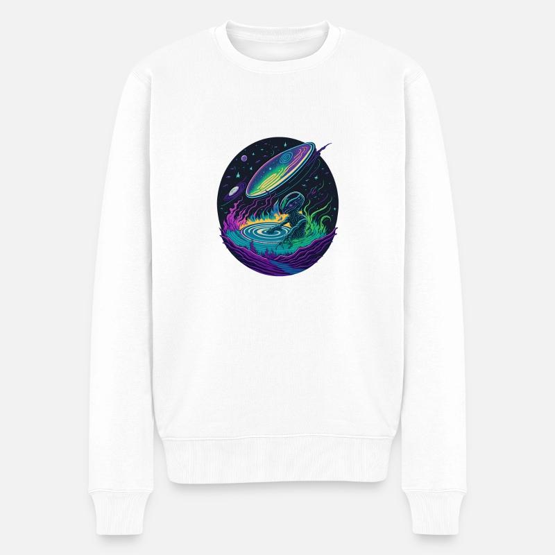 Alien Galaktischer DJ - Männer Premium Bio Pullover - Weiß