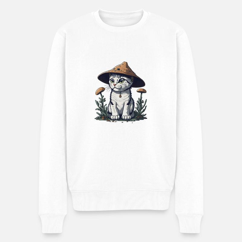 Pilz-Katze - Männer Premium Bio Pullover - Weiß