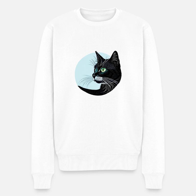 Chat noir - Pull Premium bio Homme - blanc