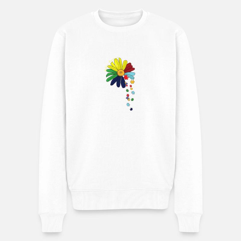 Wählen Sie Kind Autismus Bewusstsein Sonnenblume Mama Liebhaber - Männer Premium Bio Pullover - Weiß