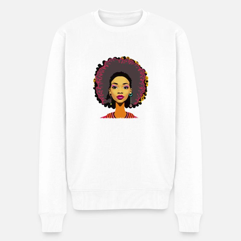 Dame mit Afro - Männer Premium Bio Pullover - Weiß