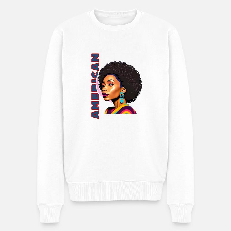 Femme noire avec lettrage américain - Pull Premium bio Homme - blanc