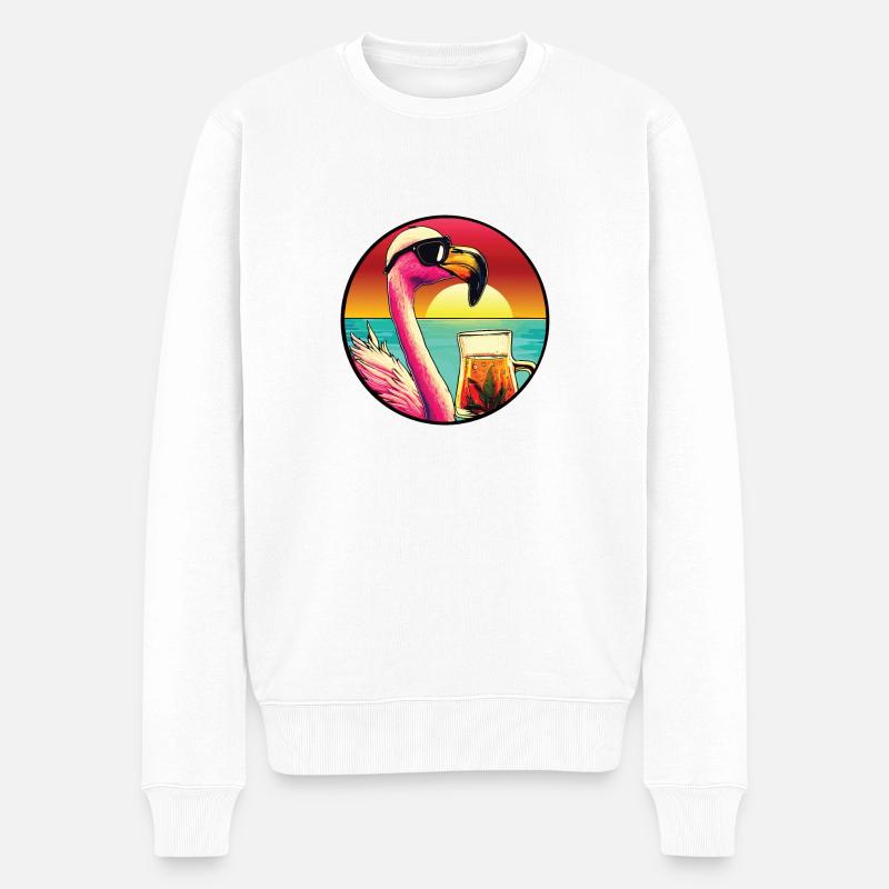 Flamingo buvant de la bière - Pull Premium bio Homme - blanc