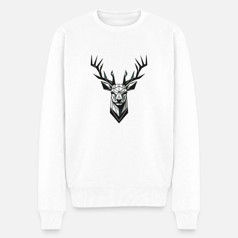Cerf géométrique avec bois - Pull Premium bio Homme - blanc