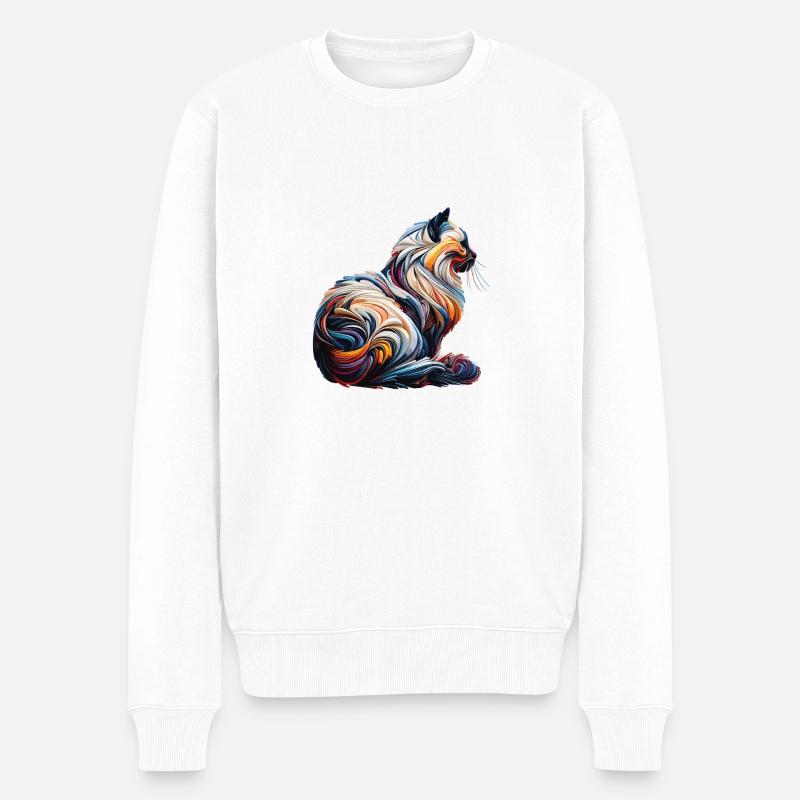 Bunte abstrakte Katze - Männer Premium Bio Pullover - Weiß