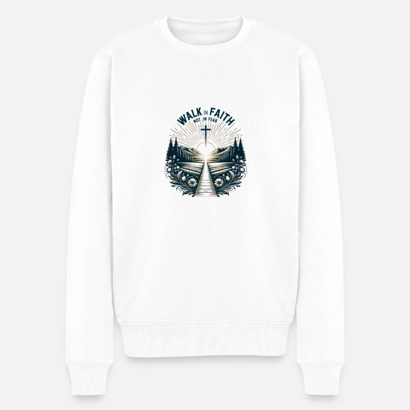 Wandelt im Glauben, nicht in Furcht - Männer Premium Bio Pullover - Weiß