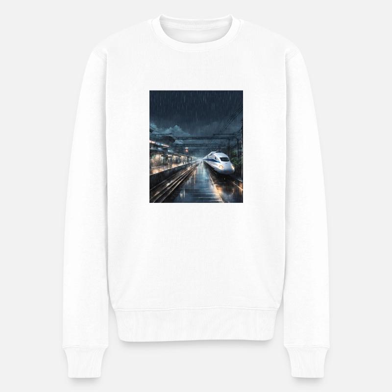 Japon Train Nuit Pluvieuse - Pull Premium bio Homme - blanc