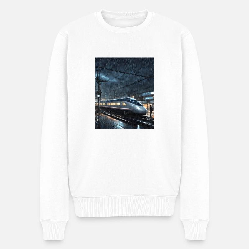 Nacht Tokio Zug - Männer Premium Bio Pullover - Weiß