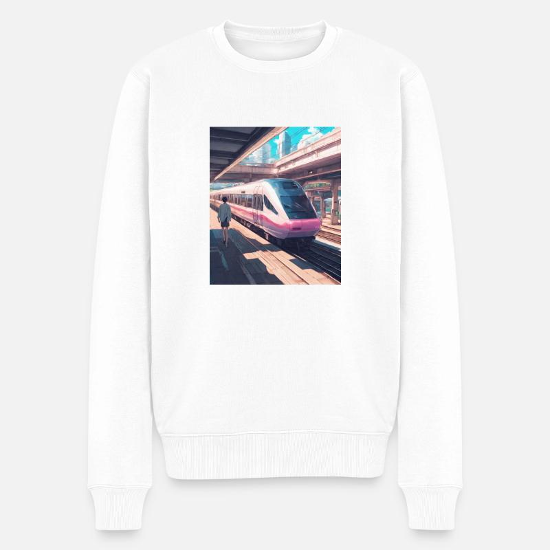 Japan Bahnhof Zug - Männer Premium Bio Pullover - Weiß